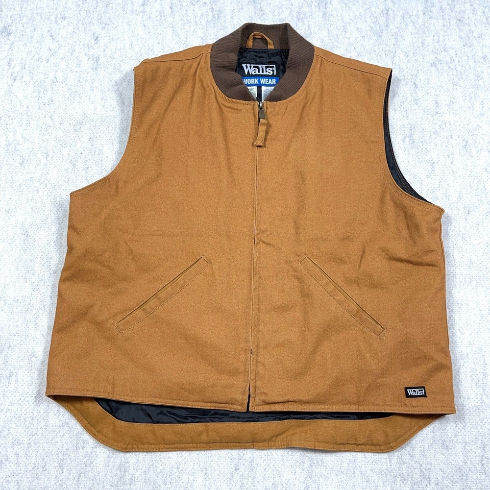 Walls Vest Men‎ Large Brown Duck Canvas Blanket Quilt Lined Work Wear Jacket